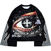 BEAUDRM Men's Graphic Tees Eye Print T Shirt Y2k Long Sleeve Oversized Fall Tee Tops Streetwear Halloween Outfits