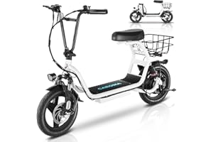 Caroma Peak 819W Electric Scooters, 48V Battery, 25 Miles Range&20MPH, 14" Tire&Shock Absorbing Seat, Foldable Adult Electric Bicycles for Commuting, Electric Scooter with Seat for Adults