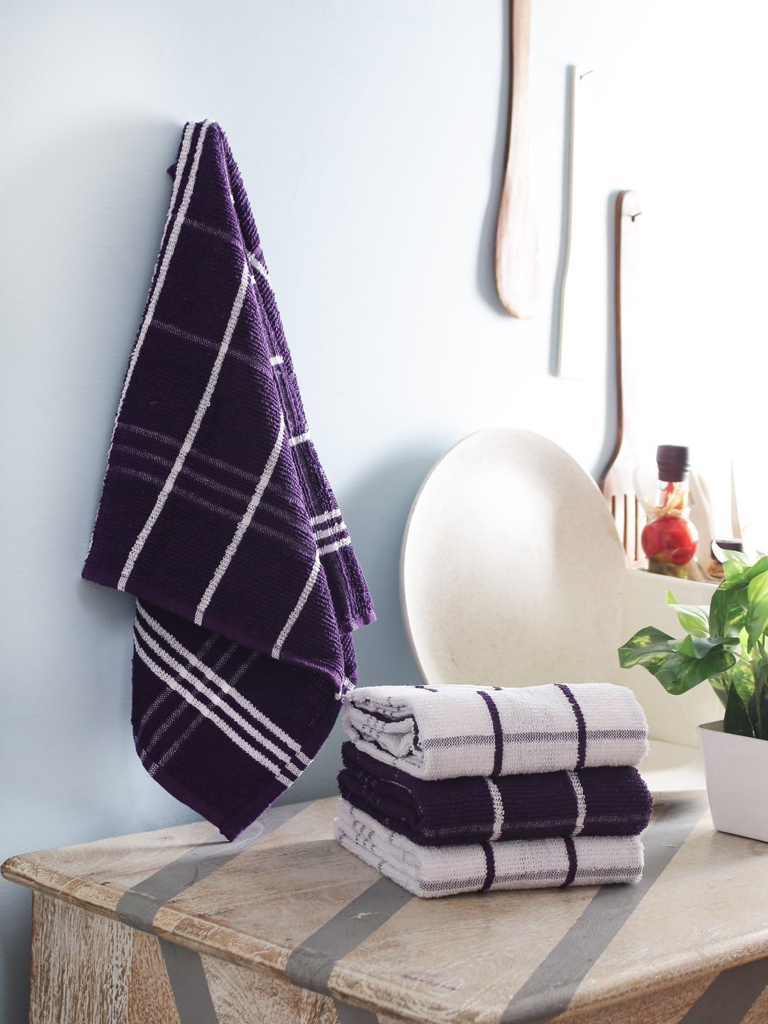 smart dishcloths Kitchen Towel Terry, Purple, 4 Pack, 26 x 18in, 100% Cotton, Absorbent Kitchen Dish cloth & Dish Towels by