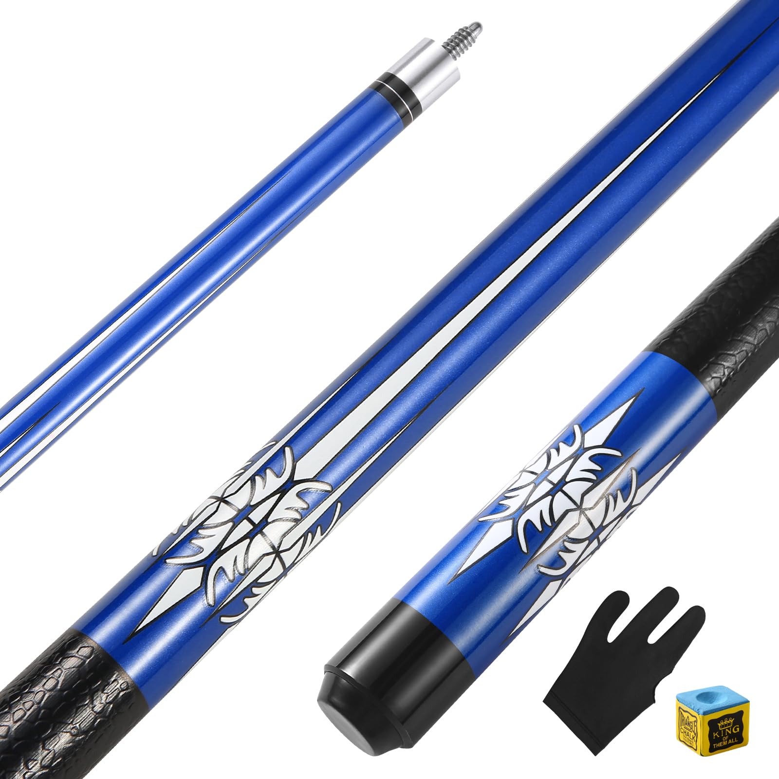 ASMPCUE Pool Cue Stick, 58 Inch 20oz Billiard Cue Maple Pool Cue 13mm Tips for Professional Pool Cue Players, 1/2 Maple Cue Sticks for Billiard Table Sports (Blue(Leather Grip))