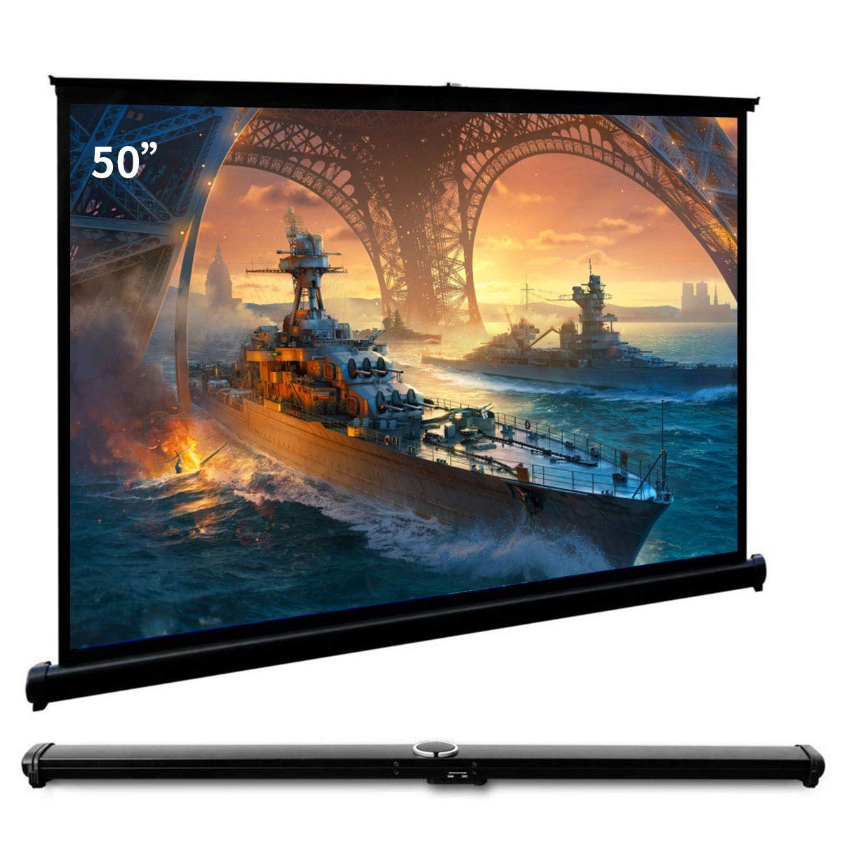 Cocar P1-SN50 50 inch Portable Projection Screen for Mini/Professional LED/LCD/DLP Projector Self Standing Pull-Out Style Indoor Outdoor Home Cinema - 4:3/16:9 Compatiable