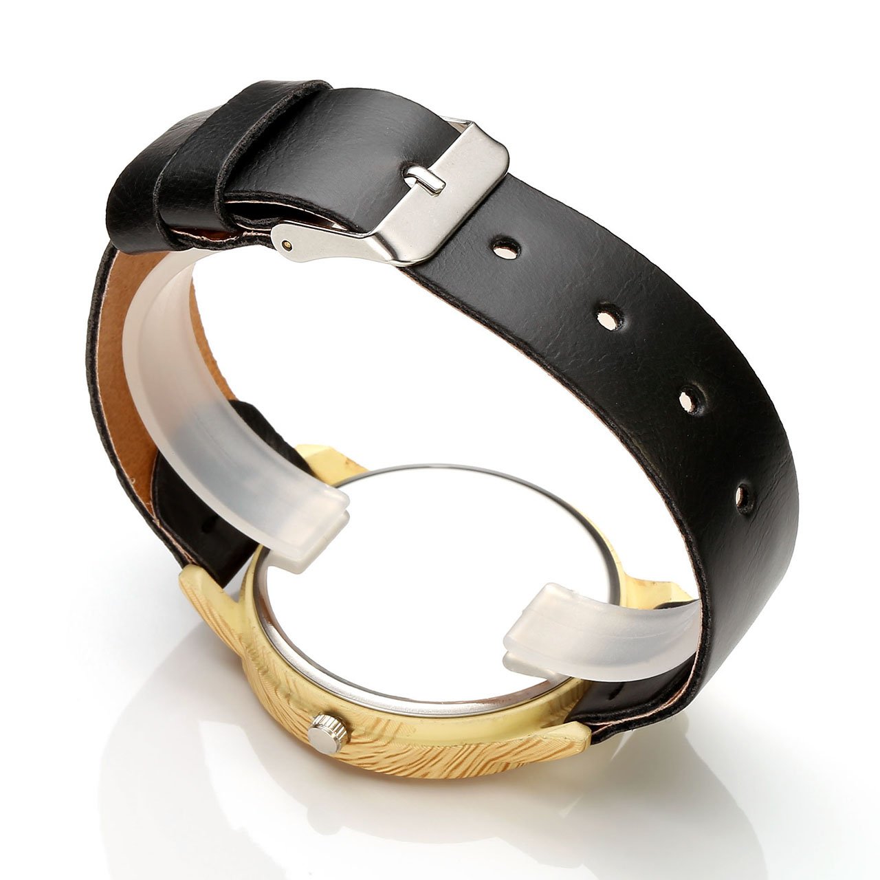 JSDDE Uhren,Vintage Holz-Muster Herz Armbanduhr Damenuhr Kleid Uhr PU Lederarmband Analog Quarzuhr,Schwarz