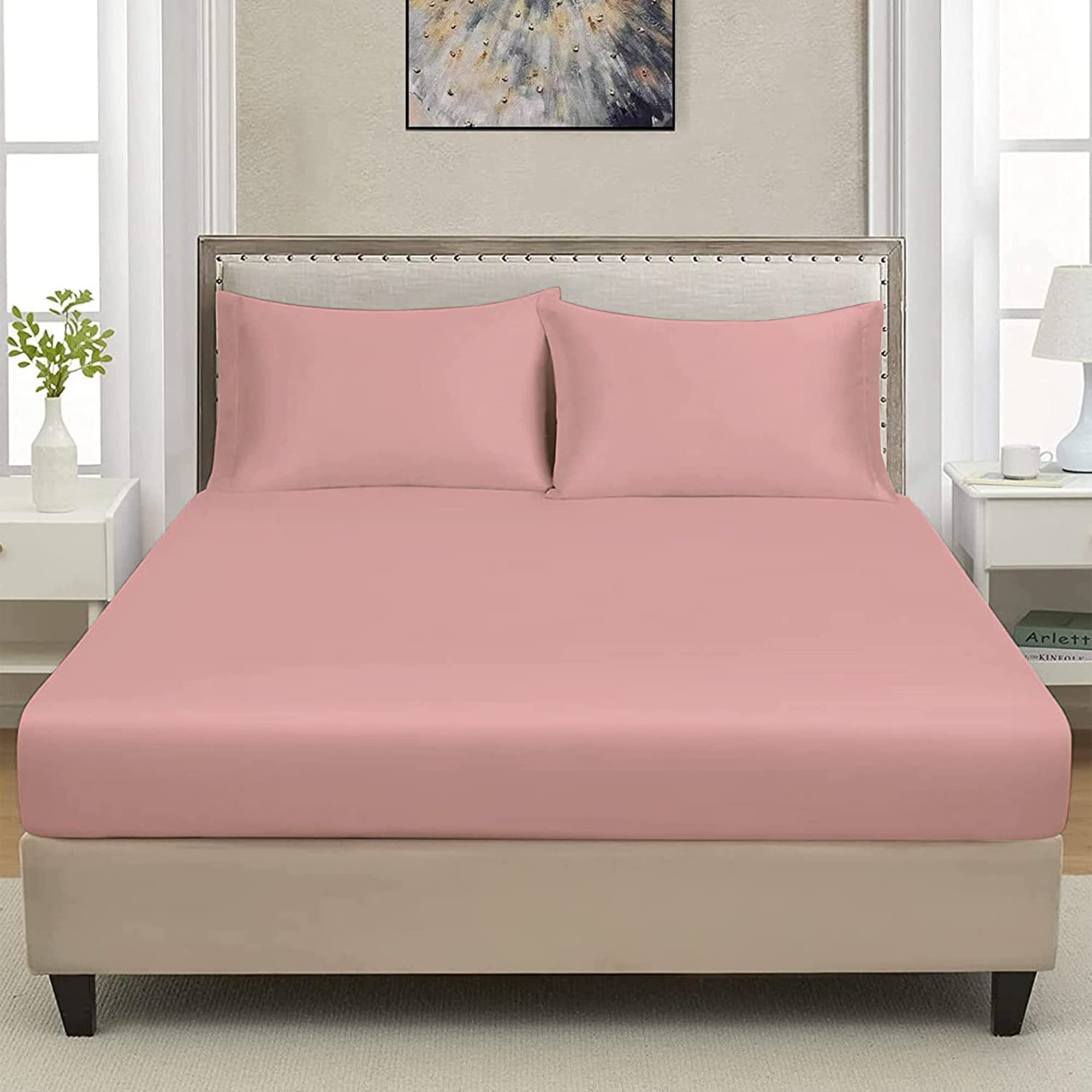 Extra Deep Luxuary Fitted Sheet 25cm Mattress Sheets 50% Cotton 50% Polyester By JRI® (Double, Baby Pink) — image 1