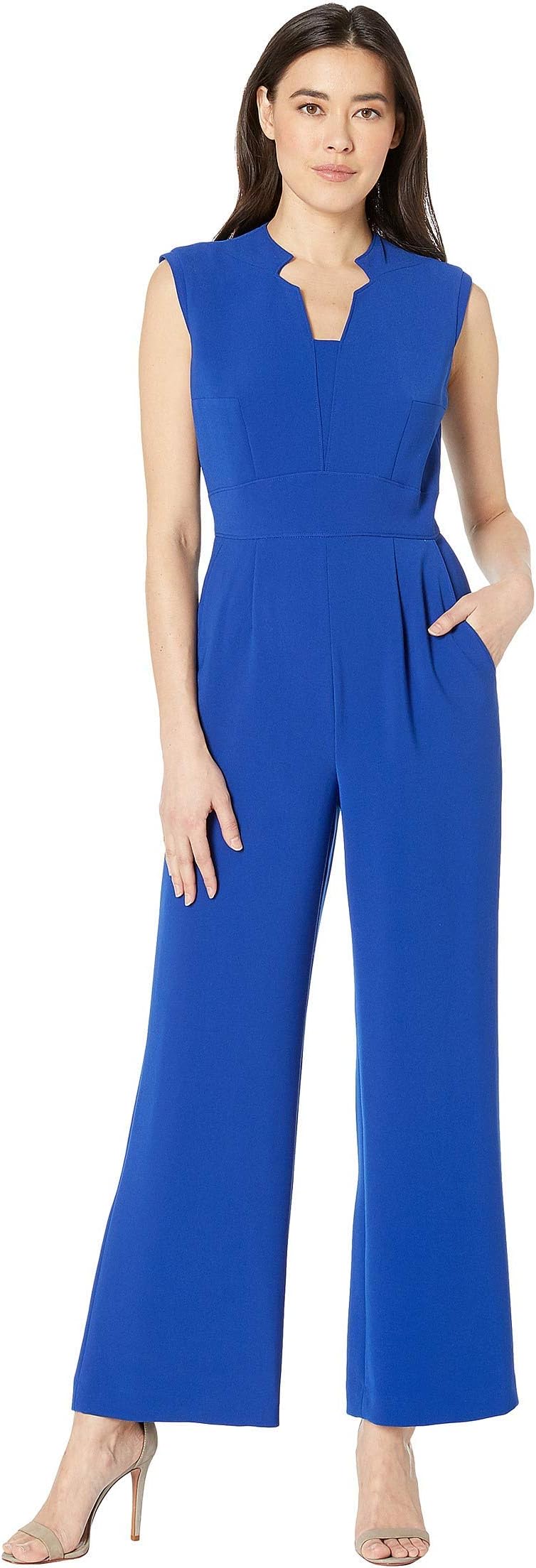 Tahari by ASL Women's Petite Sleeveless Star Neck Stretch Crepe Jumpsuit