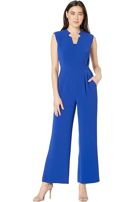 tahari by asl raised collar sleeveless solid crepe jumpsuit