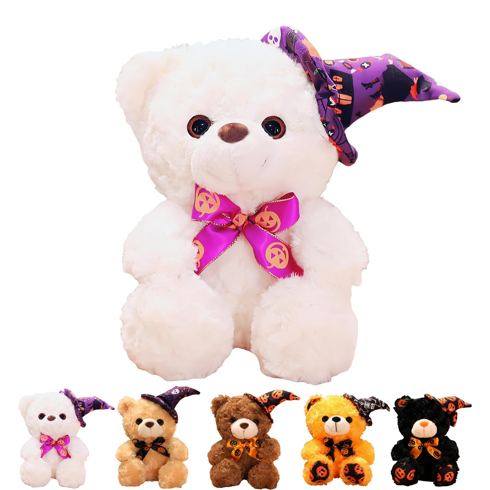 Yayafunfun 1Pc Halloween Teddy Bear Plush Toy, 23cm Cute Halloween Stuffed Doll, White
