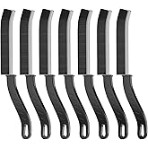 [7-Pack] Hard Bristle Crevice Cleaning Brush - Grout & Gap Crevice Brush for Window Tracks, Bathroom Corners, Kitchen Sink -Ergonomic Curved Handle Protects Hands, Cleaning Products Essential