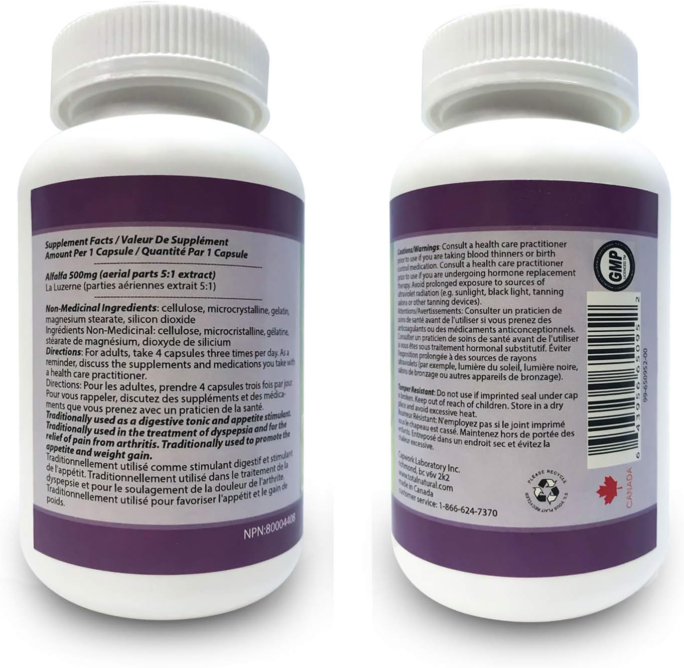 Natural Alfalfa Supplement 500mg 250 Capsules [2 Bottles] by Total Natural, Rich in Vitamins & Trace Minerals, Promotes Energy & Vitality, Promotes Digestive Health: Health & Personal Care