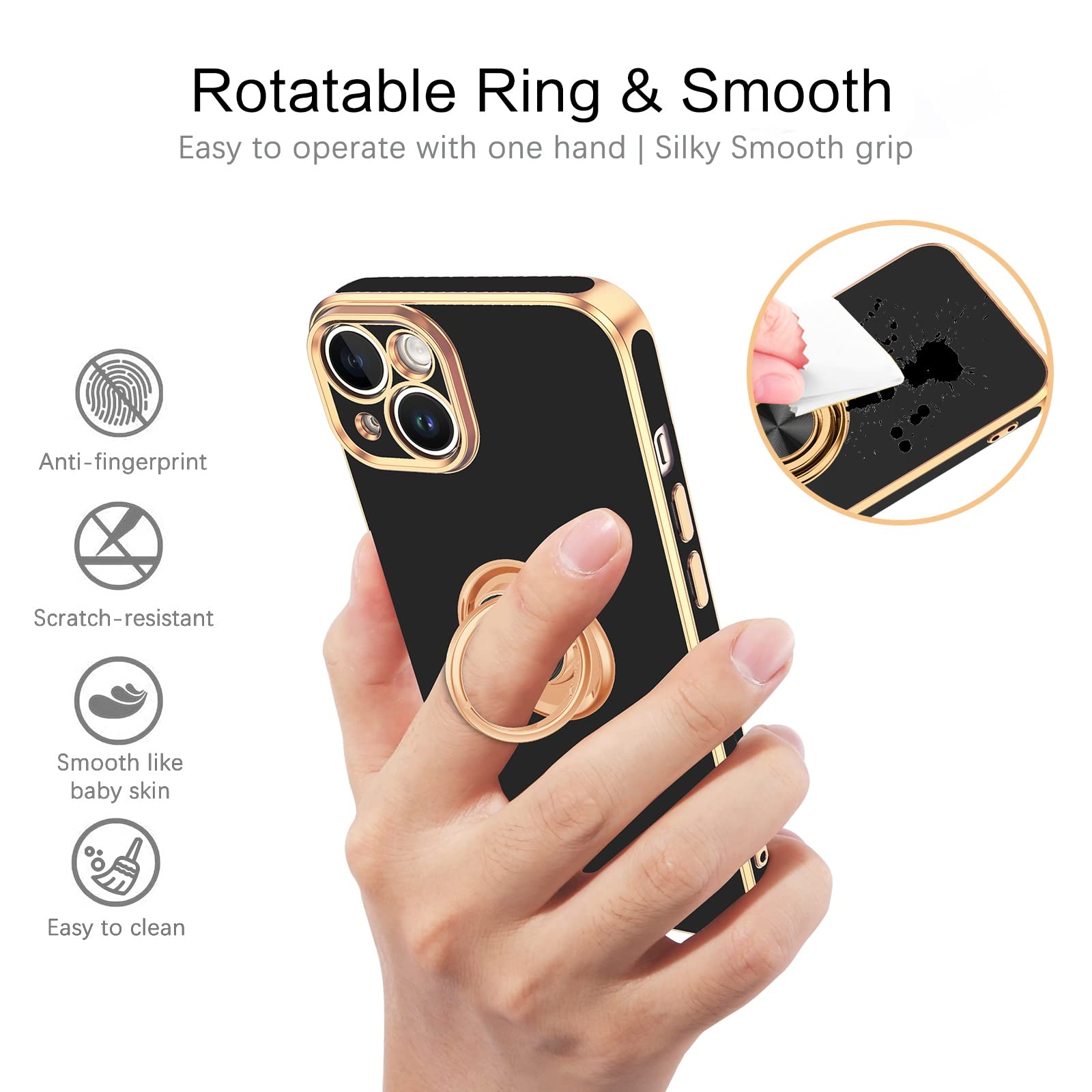 VENINGO iPhone 14 Case,Phone Case for iPhone 14,Slim Fit Soft 360° Ring Holder Kickstand Magnetic Car Mount Supported Easy Clean Shockproof Protective Cover for Apple iPhone 14 6.1