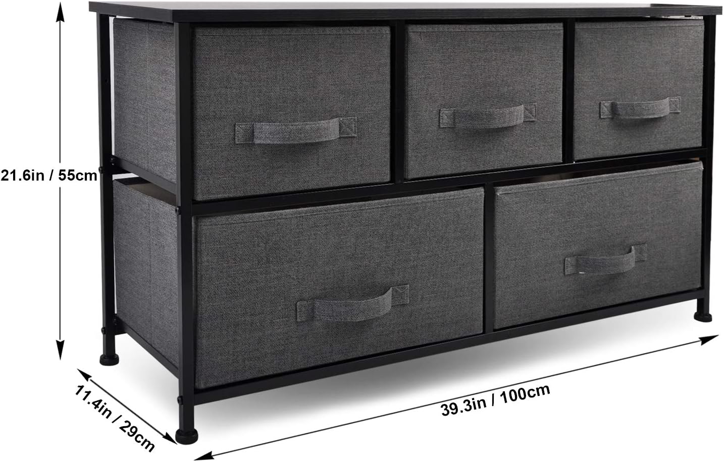 CERBIOR Wide Drawer Dresser Storage Organizer 5-Drawer Closet Shelves, Sturdy Steel Frame Wood Top with Easy Pull Fabric Bins for Clothing, Blankets - Charcoal: Home Improvement