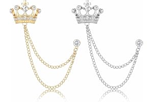 BESTEEL 2PCS Crown Brooch Lapel Pin Chain for Men Suit Tassel Collar Chains for Shirts Badge Hanging Chains Tuxedo Accessorie