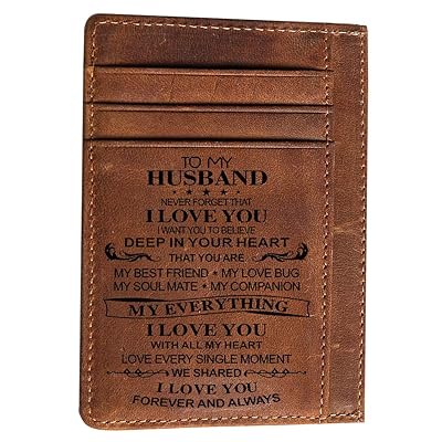 Engraved Pocket Wallet To My Son Dad Husband, Personalized Gift Slim Cards Case Money Clips (TO HUSBAND -Chocolate)