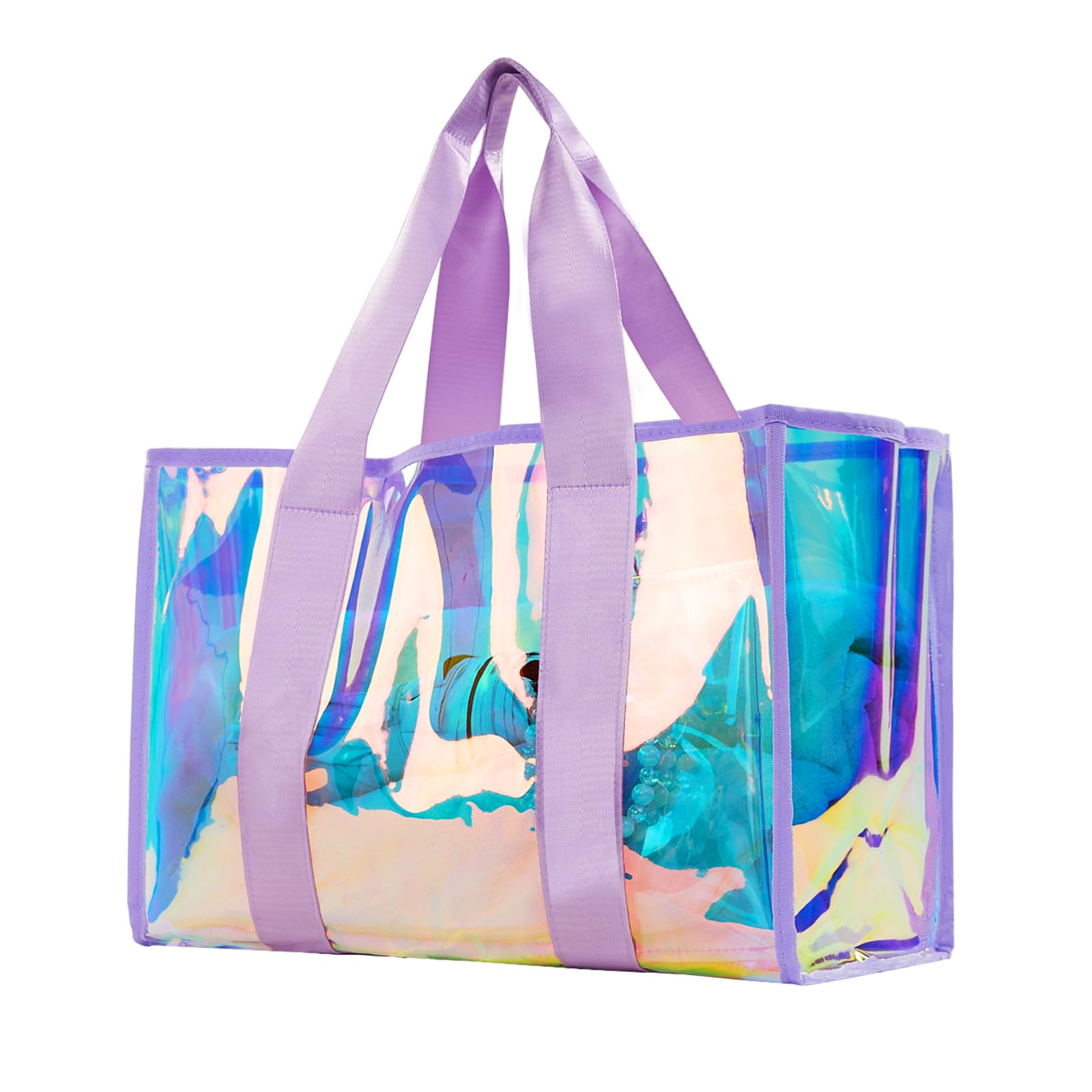 Photo 1 of RosaRubus Large Beach Tote Bag for Women,17x12x8 Waterproof&Sandproof Tip-Proof Beach Bag with Phone case& Bracelet,Iridescent Clear Tote Bag for Pool,Travel Essentials