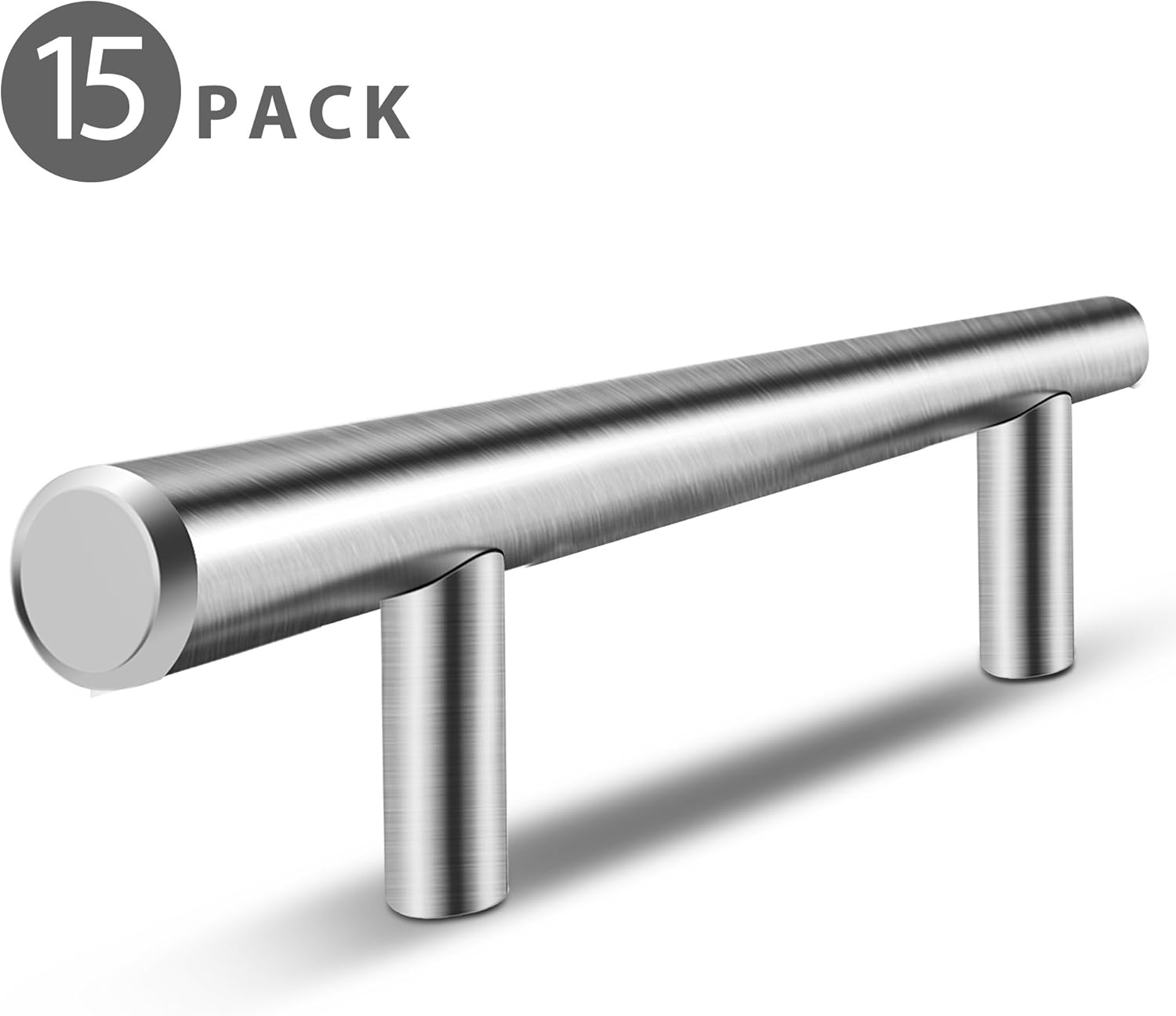Flexzion 4 inch Solid Stainless Steel Bar Handle Pull Fine-Brushed Satin Nickel Finish with 2.5 inch Hole Centers for Door Kitchen Bathroom Bedroom Furniture Cabinet Hardware Dress Drawer (15 Pack)