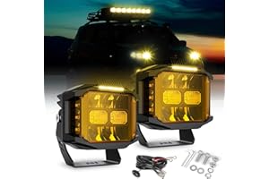 CO LIGHT 5 Inch Amber 130W LED Cube Pods Offroad Driving Light with Side Shooter 11533LM Super Bright Square Offroad Lights w