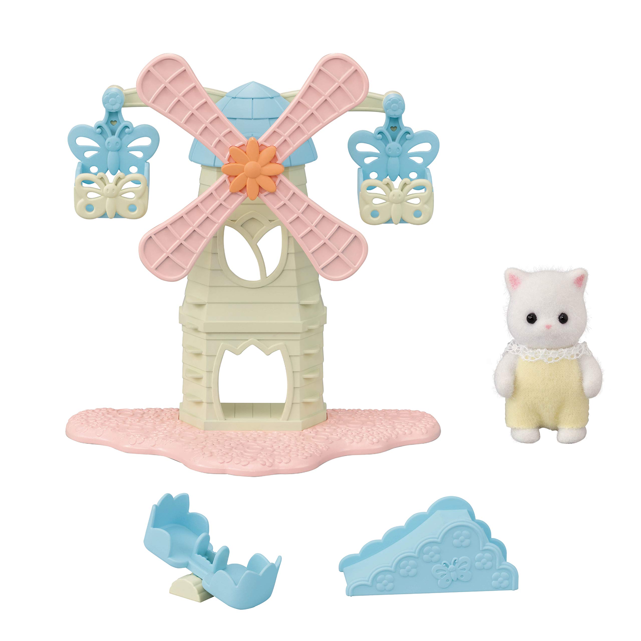 Calico CrittersBaby Windmill Park, Dollhouse Playset with Persian Cat Figure Included includes windmill with swing, slide, seesaw and figure Medium