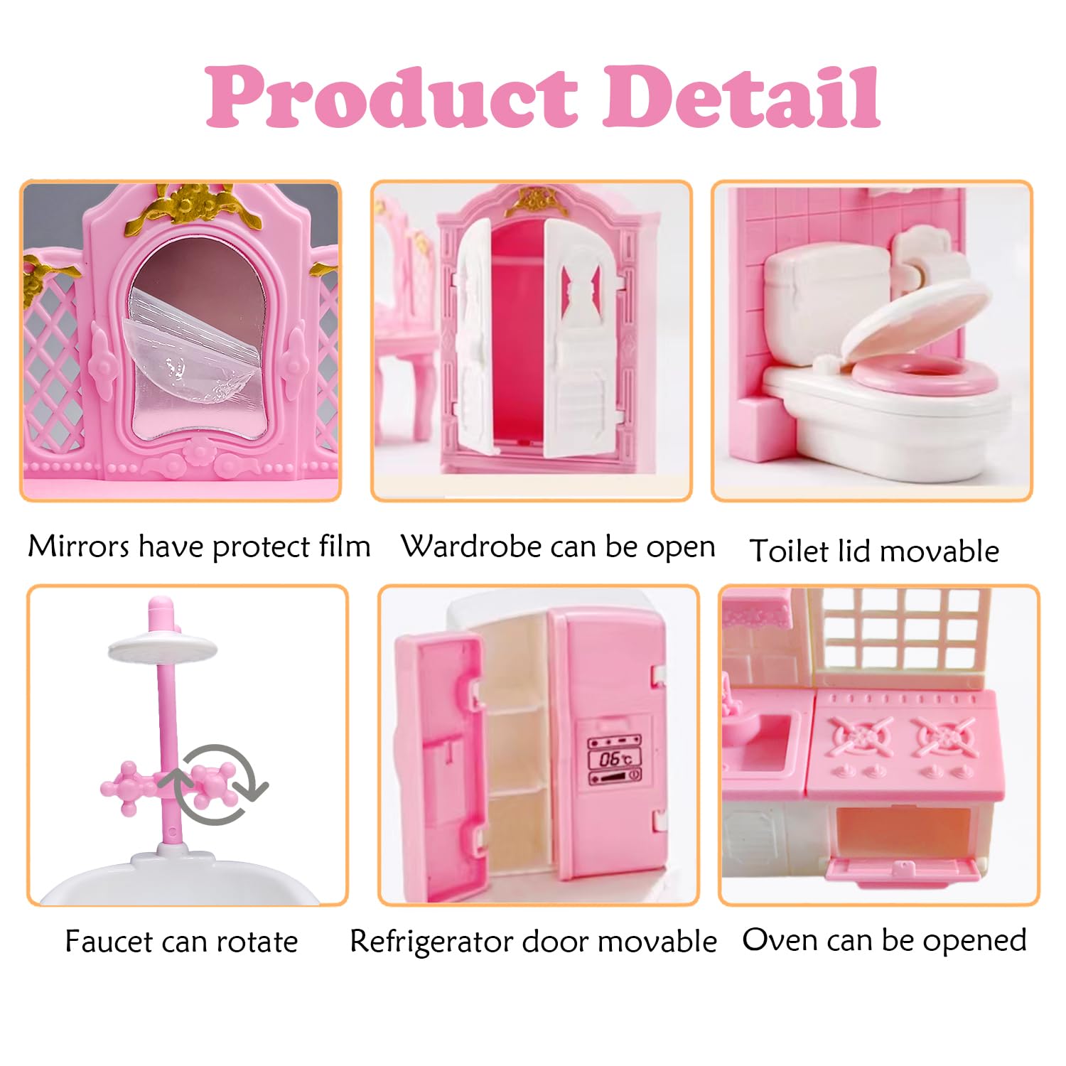 35 Pcs Dollhouse Furniture Accessories Set Mini House Furniture Small Dollhouse Miniature Furniture Play House Accessories 1:12 Tiny Kitchen Bedroom LivingRoom Bathroom Boy Girl Toddler3Y+ (A Set)