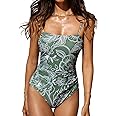 CUPSHE Women Swimsuit One Piece Bathing Suit Square Neck Cutout Back Tummy Control with Adjustable Spaghetti Straps