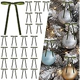 24 Pcs Moss Green Velvet Bows for Christmas Tree Velvet Ribbon Bows Christmas Tree Decorations Pre-Tied Vintage Xmas Bow for Wreaths Xmas Ornaments for Trees Wedding Birthday Party 3/8" Wide, 5 x 7"