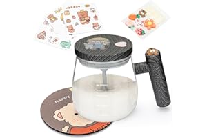 ZRHXG Self Stirring Mug With Lid, Self Mixing Cup, Electric High Speed Blender Mug, 400ml High Borosilicate Glass Mug Home Office for Coffee, Milk, Protein (Fiber pattern black)