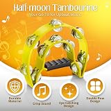 Flexzion Tambourine Half Moon Metal Jingles Double Row Yellow 25cm 23cm Handle view 2