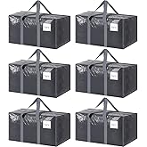 6 Pack Extra Heavy Duty Large Moving Bags with Strong Zipper & Comfortable Handles, Sturdy & Durable Clothes Storage Bags Totes Bins, Packing Moving Boxes for College Supplies, Gray