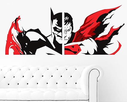 wallmonks Batman and Superman Superheroes Wall and Decorative Stickers for Home Decor,Large Size, Multi-Colour