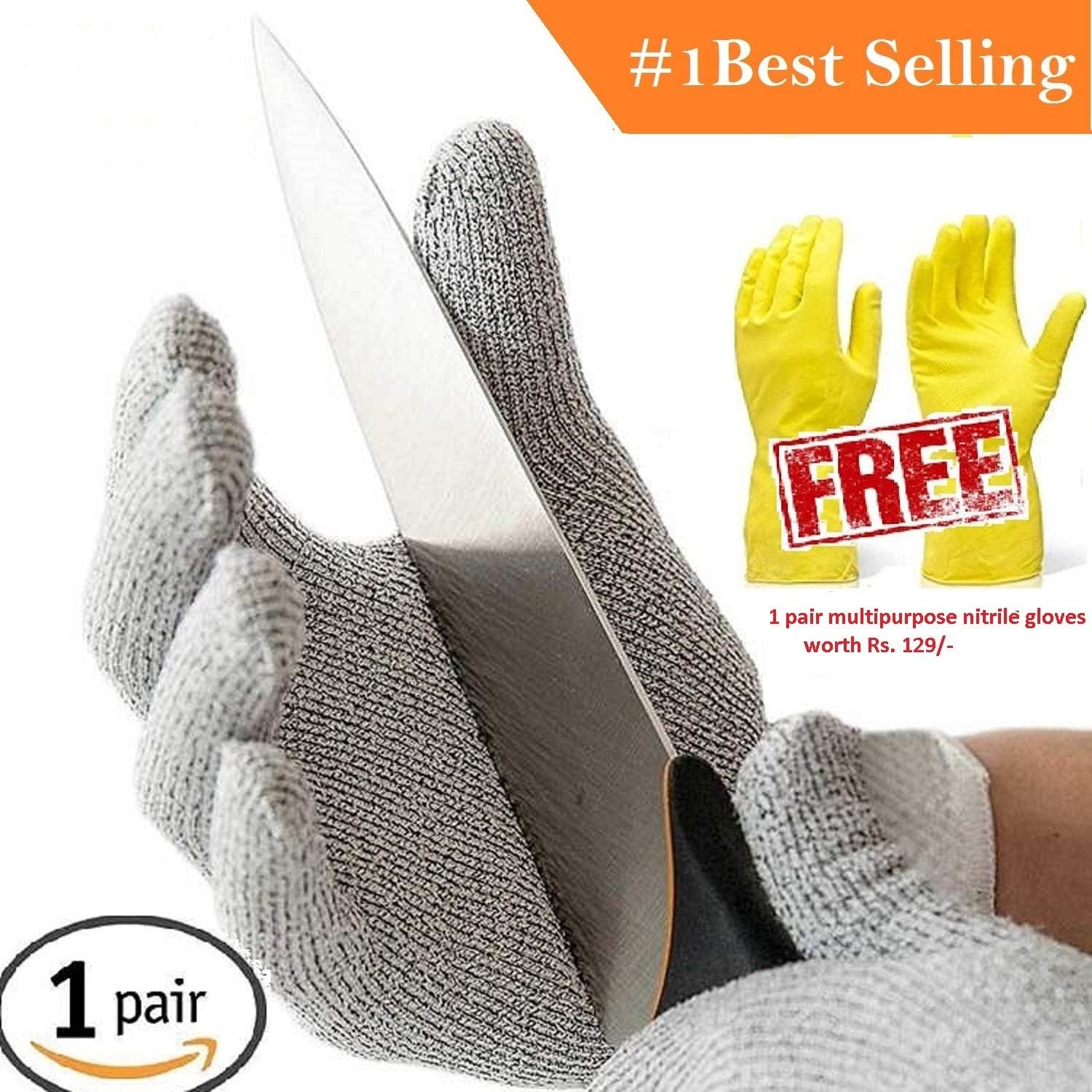 InstantBuy HPPE Coated Cut Resistant Hand Safety Gloves with 5 Level Protection (Free Size, Grey)