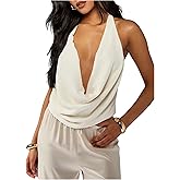SOLY HUX Women's Deep V Cowl Neck Backless Halter Top Sexy Open Back Going Out Tops Party Clubwear