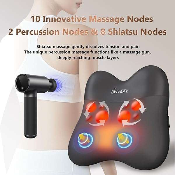 BACK MASSAGER WITH HEAT, CORDLESS BACK AND NECK MASSAGE FOR PAIN RELIEF DEEP TISSUE, 4D SHIATSU AND PERCUSSION MASSAGE PILLOW, LOWER BACK MASSAGER FOR OFFICE,GIFTS FOR CHRISTMAS WOMEN MEN, BLACK