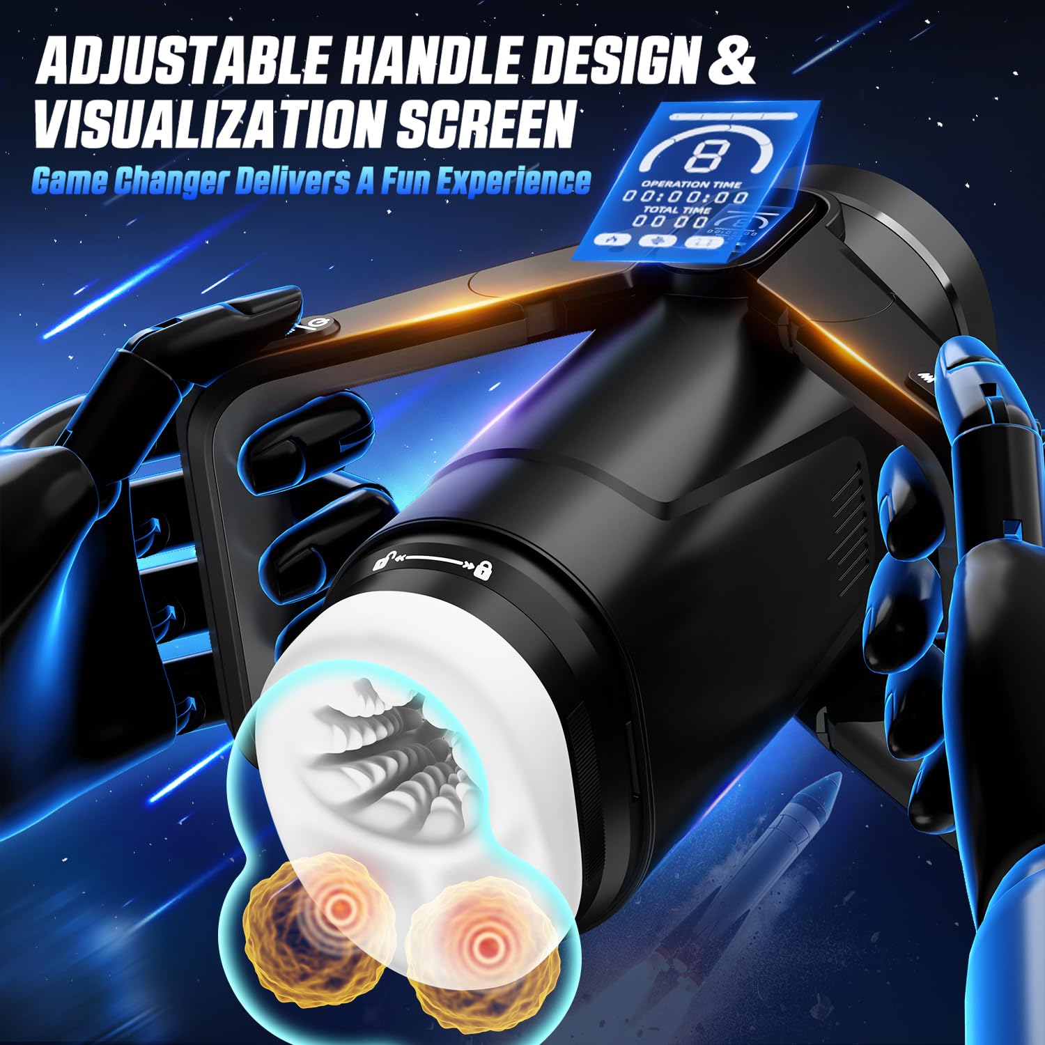 Automatic Male Masturbator for Men - 9 Thrusting & 9 Vibration Modes, Rechargeable Male Sex Toys with Wing-Grip Handle & LCD Display & Soft Removable Sleeve, Male Masterubaters Sex Toy for Men