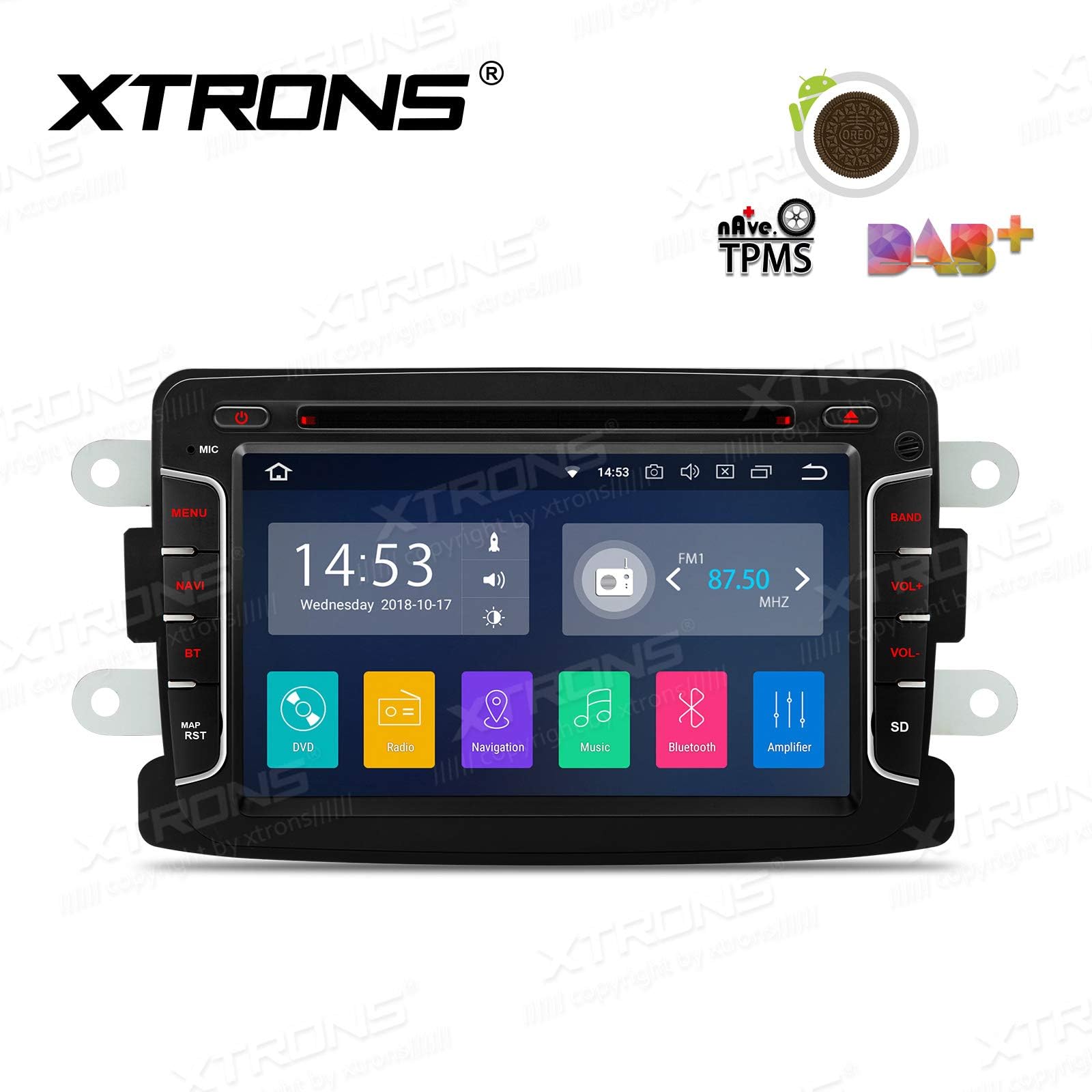 XTRONS Android 8.1 Car Stereo 7 Inch HD Multi-touch Screen Bluetooth Head Unit Car Radio Multimedia Player Supports Wifi GPS Full RCA Output OBD DAB+ 1080P Video Car DVD Player for Dacia Renault