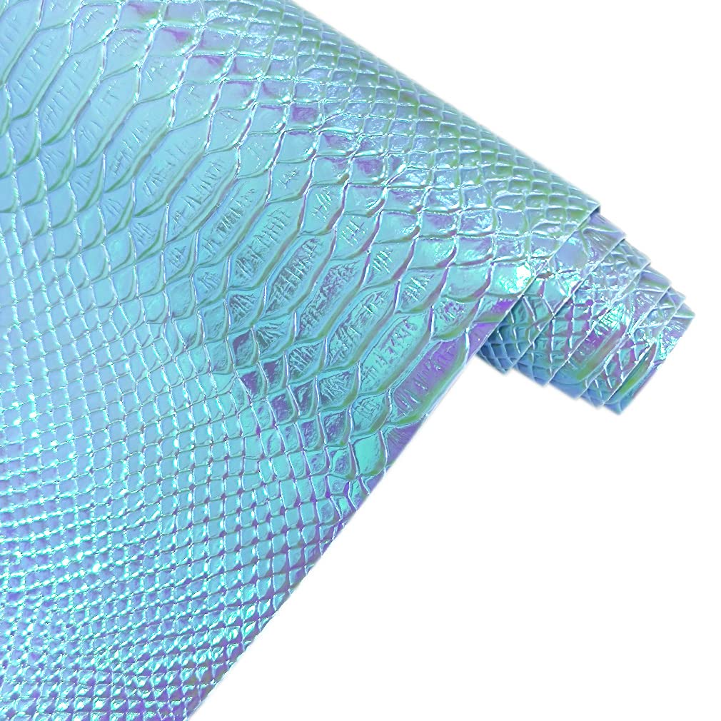 30x135cm Holographic Crocodile Skin Vinyl, Metallic Alligator Faux Leather, Embossed Craft Fabric for DIY Sewing Project (Sky Blue)