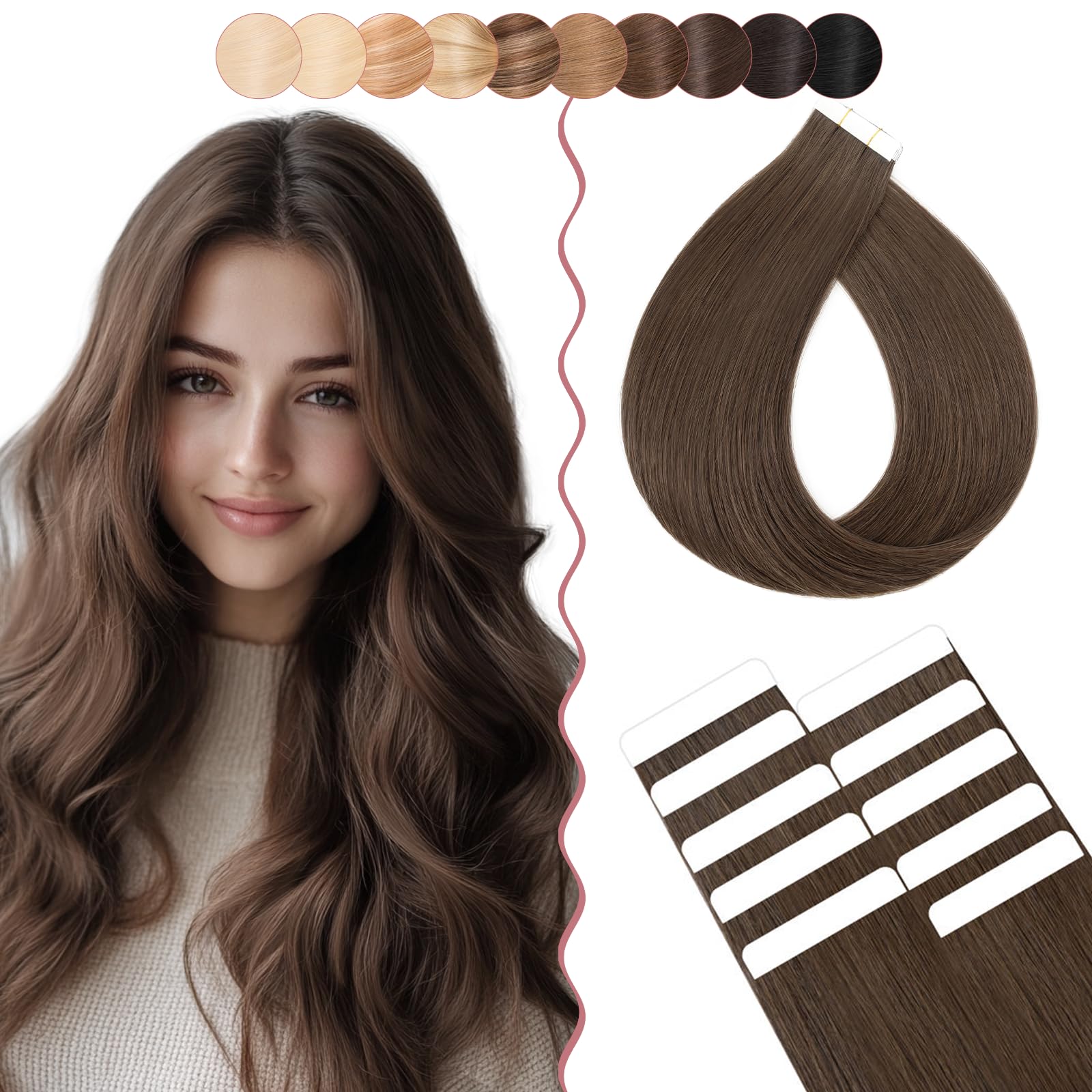 18 Inch SEGO Hair Extensions Real Human Hair Tape in 10 PCS Thin Weft [#2 Dark Brown] 100% Remy Straight Seamless Invisible 10 Pieces*1g (15g)