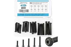 Joamang M6 x 40mm 45mm 50mm 55mm 60mm Button Head Socket Cap Screws Bolts, 10.9 Grade Alloy Steel, Black Oxide Finish, Metric