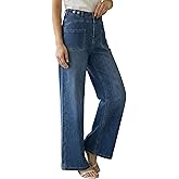 Arach&Cloz Womens Lyocell Cotton Denim Adjustable Waist Stretchy Spring Wide Leg Jeans