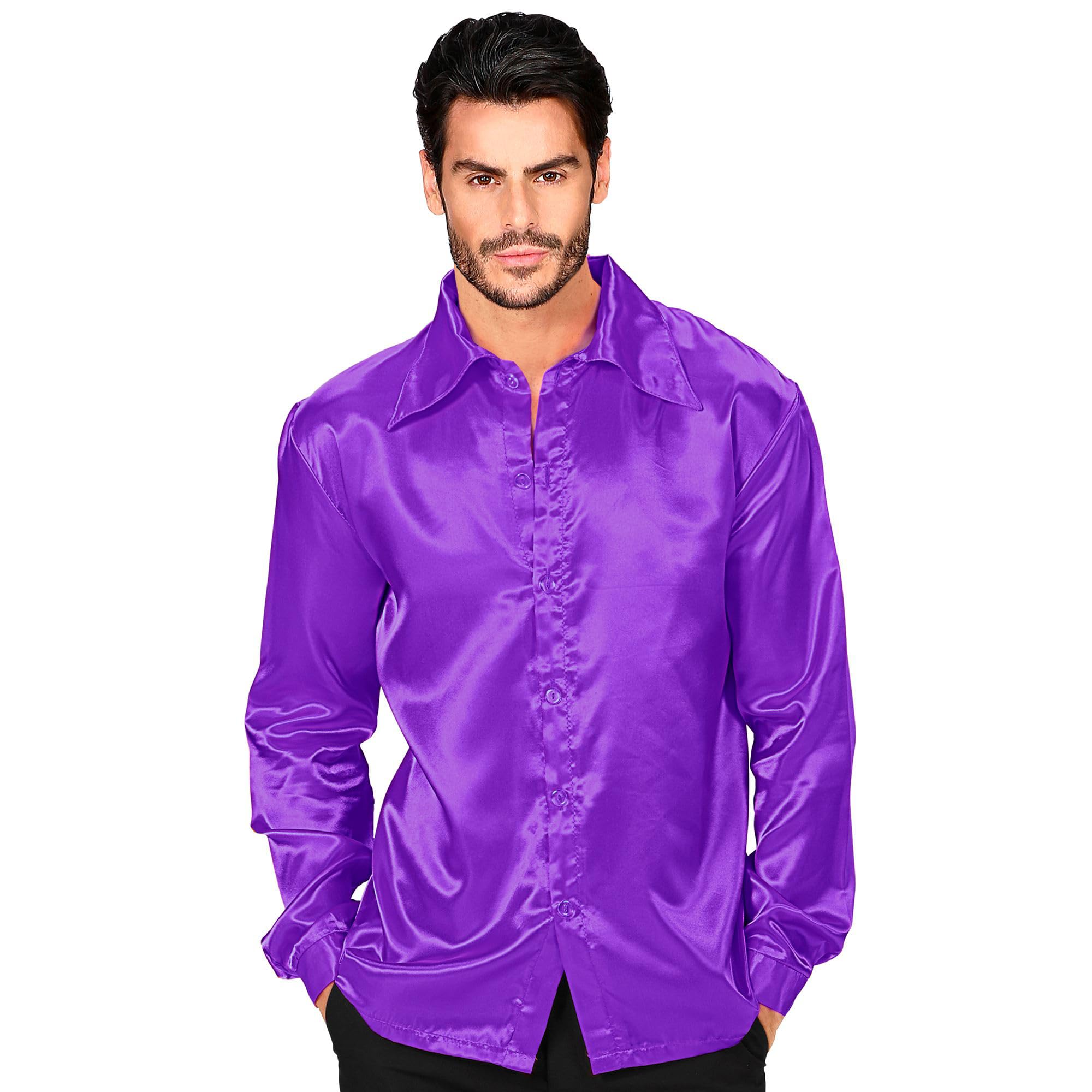 Widmann Generique - Purple imitation satin shirt for men Large (UK 14/16)