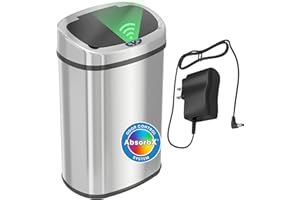 SensorCan 50 Liter / 13 Gallon Kitchen Trash Can with AC Adapter & Odor Filter – Motion Sensor Stainless Steel Garbage Bin for Home, Office, Garage – Slim Oval Shape, Large Capacity Design
