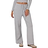 ABOCIW Women's Cotton Striped Wide Leg Pants Casual Drawstring Elastic Low Rise Loung Pants Pajama Trousers