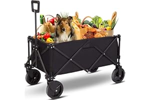 AKSOUL Foldable Wagon Collapsible Folding Cart: Portable Utility Pull Carts with All Terrain Wheel Multipurpose Heavy Duty Wagons for Outdoor Wide Camping Beach Sand Fishing Black