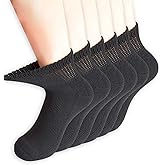 +MD Diabetic Socks for Men Womens Non Binding Top Ankle Socks with Cushion Sole for Swollen Feet 6 Pairs Black 9-11