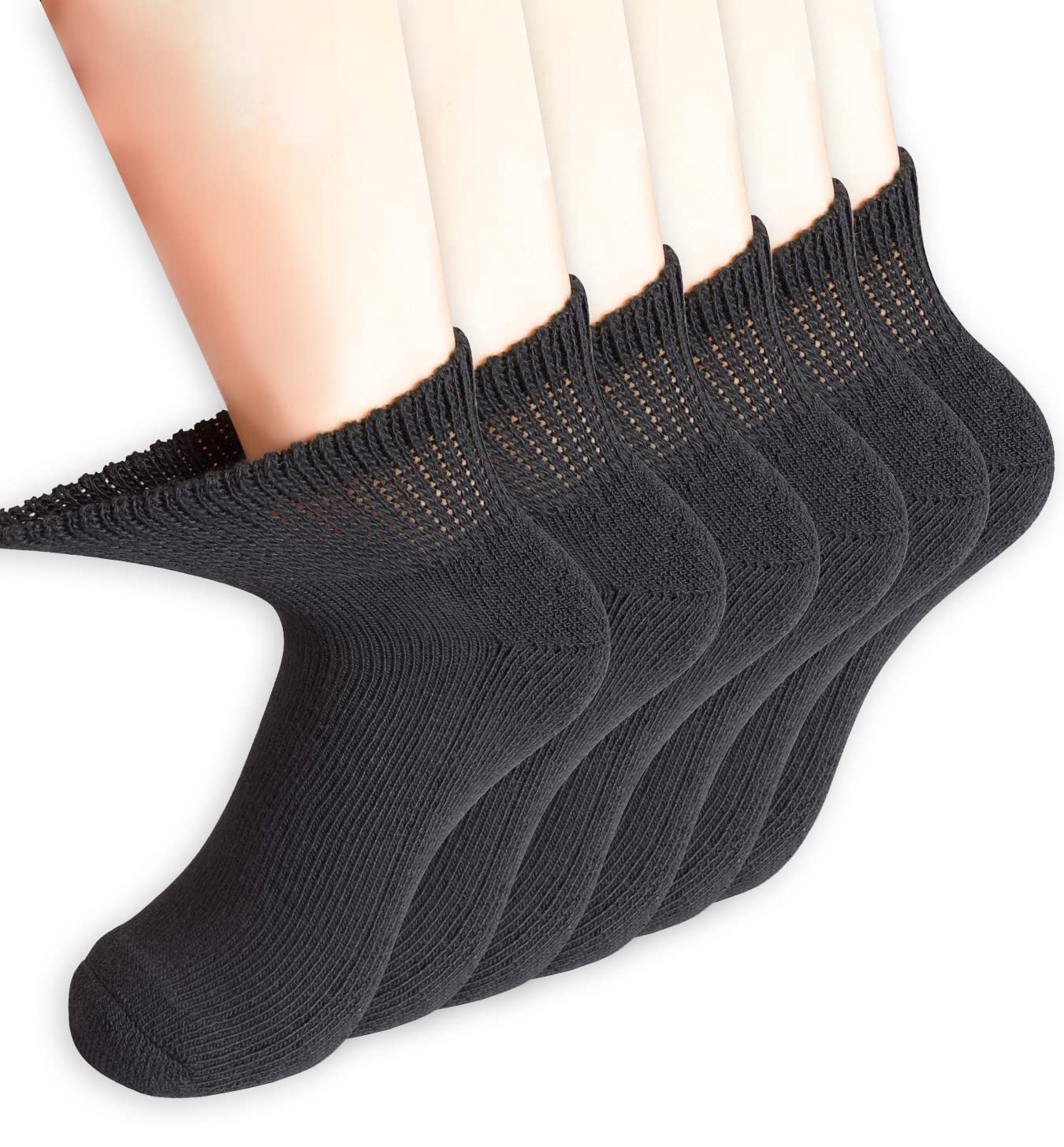 Photo 1 of +MD Diabetic Socks for Men Womens Non Binding Top Ankle Socks with Cushion Sole for Swollen Feet 6 Pairs Black 13-15