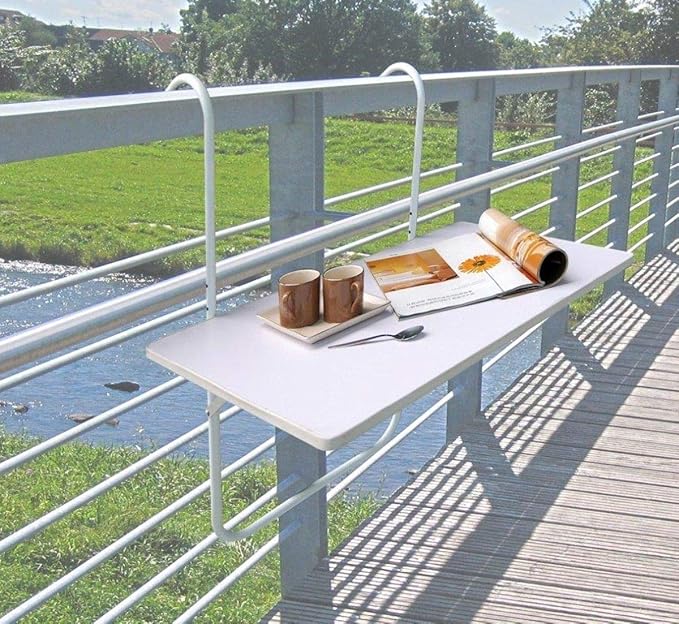 Dynamic24 Balkontisch Klapptisch Hängetisch 60x40cm Tisch Balkon klappbar Balkonhängetisch Gartentisch weiß
