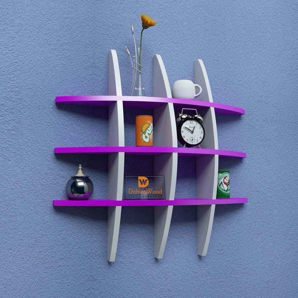 Driftingwood Wall Rack Shelf Globe Shape Floating Wall Shelf Unit - Purple & White