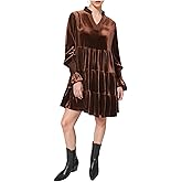 Apvirdy Womens Cocktail Party Long Sleeve Mini Velvet Dress 2025 Trendy Formal Ruffle Swing Dresses Loose Fall Outfits