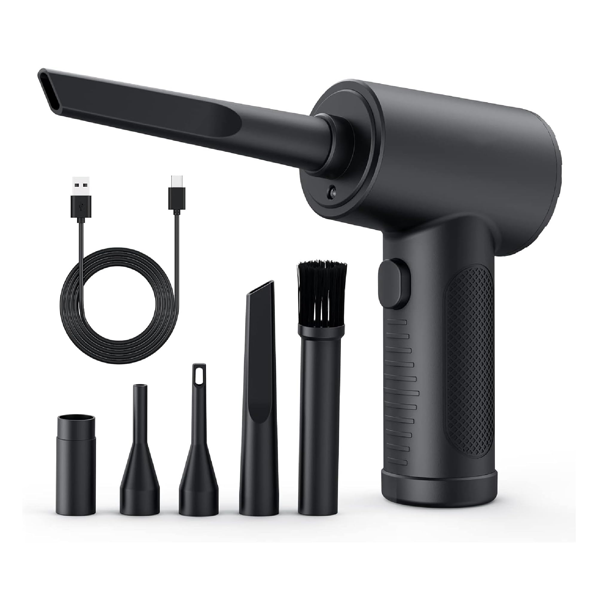 Rynli Compressed Air Duster, 120000 RPM Electric Air Blower, 5-Gear Adjustable Mini Jet Duster, Powerful, Rechargeable Cordless Air Cleaner for PC, Keyboard, Car, and Electronics