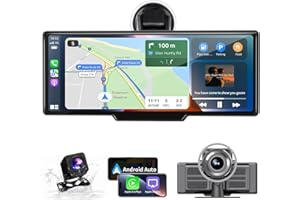 Kuayvan Portable Apple Carplay Screen for Car - 10.2" Wireless Apple Carplay & Android Auto Car Stereo, with 4K Dash Cam, Backup Camera, Bluetooth, GPS Navigation/Mirror Link/Voice Control/Bluetooth