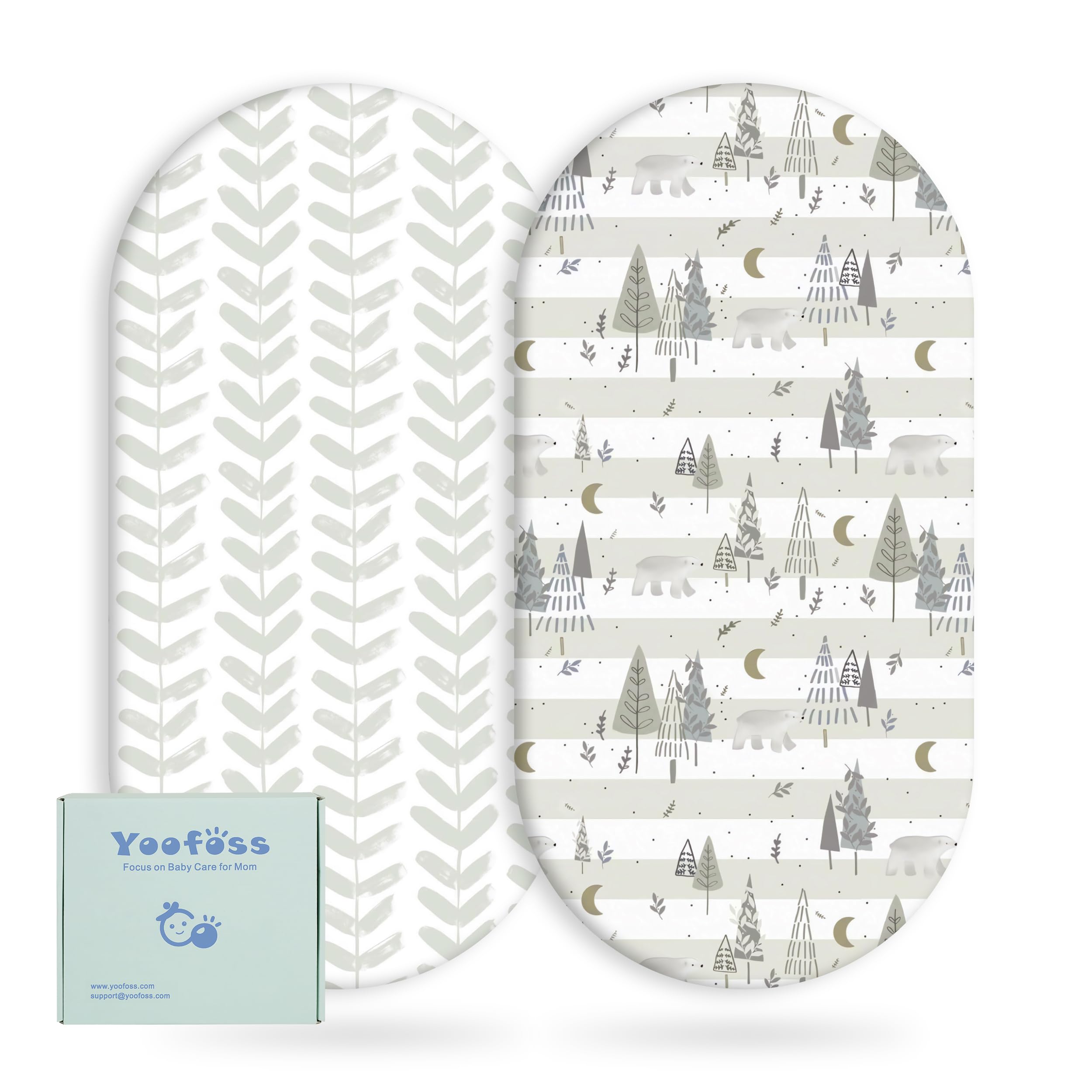 Yoofoss Moses Basket Sheets, Newborn Pram Sheet Fitted for Baby Boy and Girl, Crib Baby Bassinet Sheets, Breathable 2 Pack Easy Care