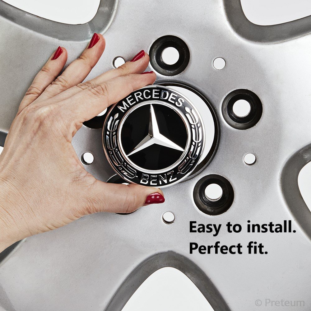 Mercedes Benz Wheel Center Caps Set Of 4 New Black 75mm /3 Inch