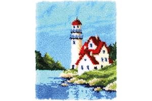 MLADEN Latch Hook Rug Kits DIY Crochet Yarn Rugs Hooking Craft Kit with Color Preprinted Pattern Design for Adults Kids (Lake House, 20 x 15in)